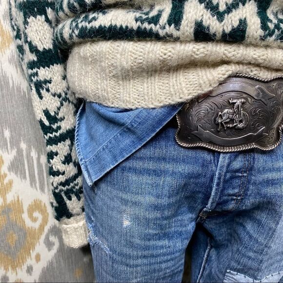 Ralph Lauren Vintage 1990 Hand-knit Polo Country Green Snowflake Sweater - Picture 12 of 16